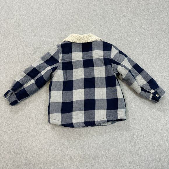 Old Navy Jacket Kids Boys Sz 3T Sherpa Fleece Lined Button Up Buffalo Plaid Blue - Picture 4 of 7